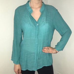 Maria Gabrielle Turquoise Crepe Tab Sleeve Top